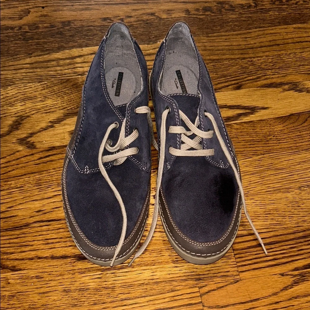 Clarks Collection Cushion Plus Navy Suede Casual Oxford Shoes Men’s Size 12